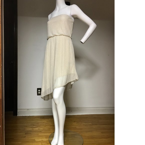 USA Le Chateau Sheer Sparkly Shimmer Chiffon Cold Shoulder Cream Ivory dress - Picture 3 of 4